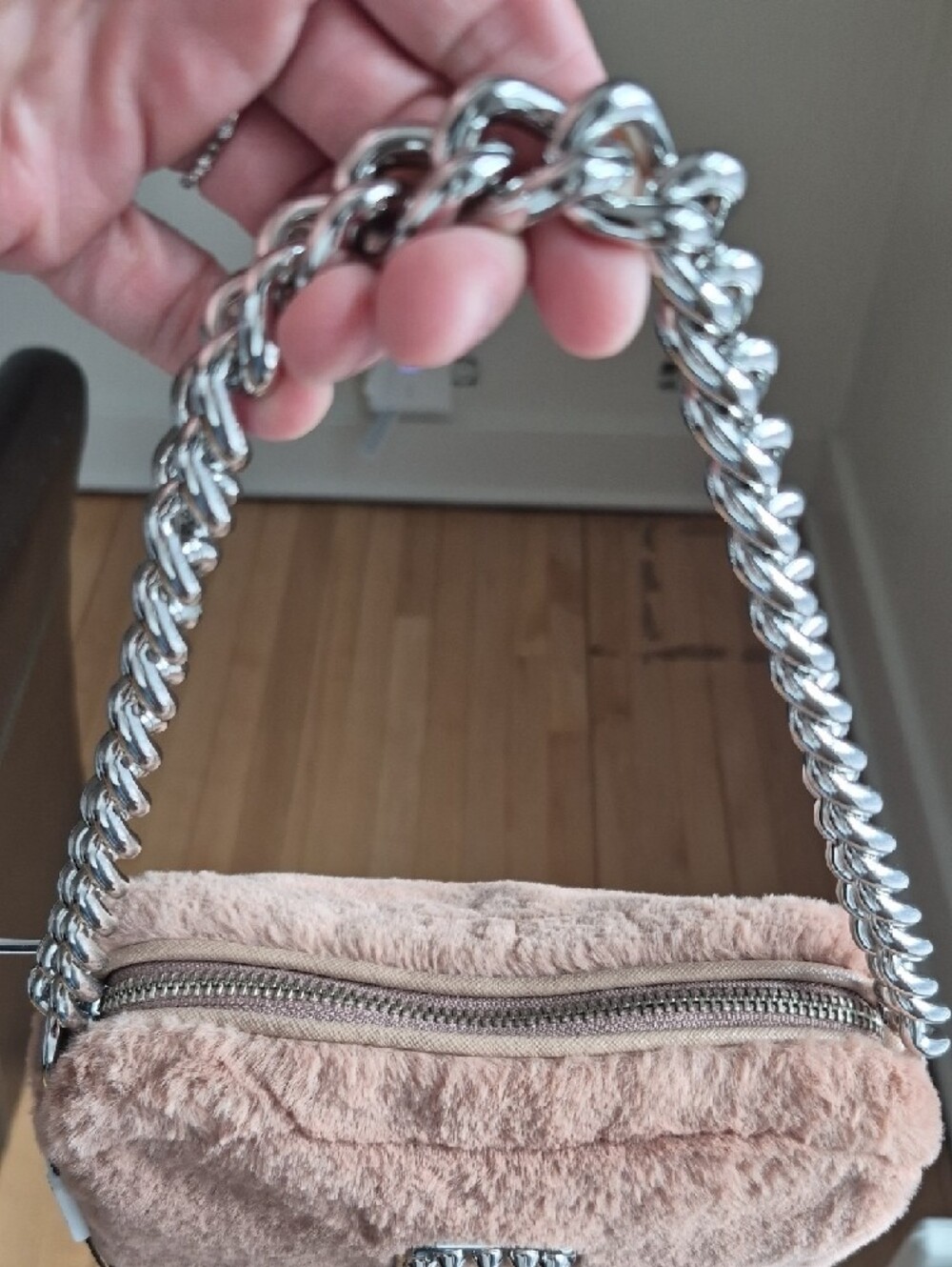 Marc Jacobs Blush Pink Faux-Fur Mini Crossbody with Silver Chain - Picture 14 of 14